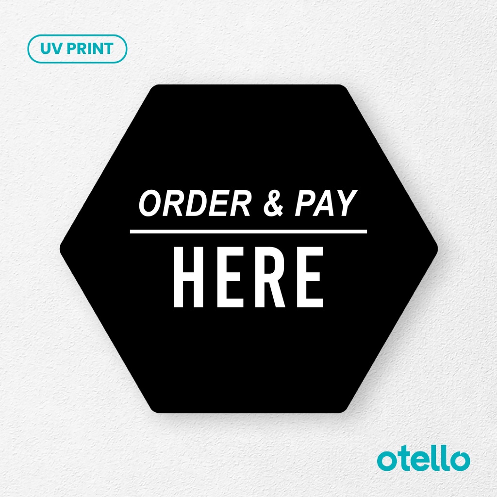 Order &amp; Pay Here Kapital Sign Board Akrilik Tempel Dinding Papan Acrylic Restoran Dinding Petunjuk Toko Cafe