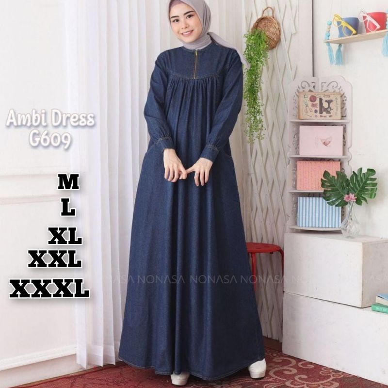 [BARU] Gamis Cantik Jeans ld100-120cm | Gamis jins wanita | Dress jens jumbo | Baju gamis jeans A