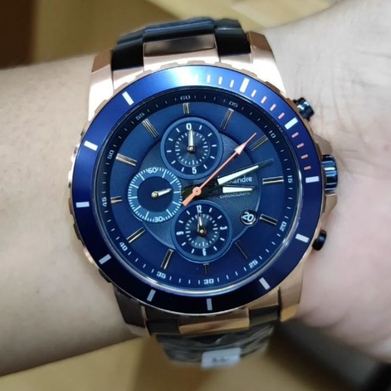 jam tangan alexandre christie pria blue navy 6141 original