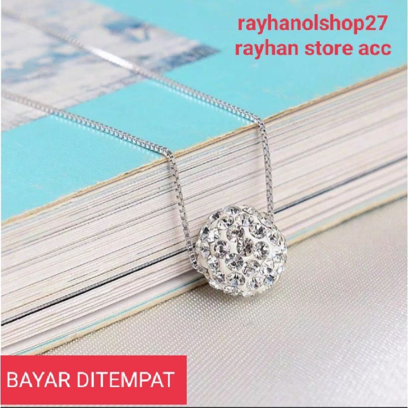 [BAYAR DITEMPAT] KALUNG Titanium liontin BOLA BERLIAN CRISTAL PERHIASAN WANITA