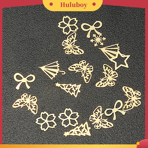 Huluboy Huluboy♡ Stiker Kuku 3D Motif Kupu-Kupu / Bunga Warna Emas