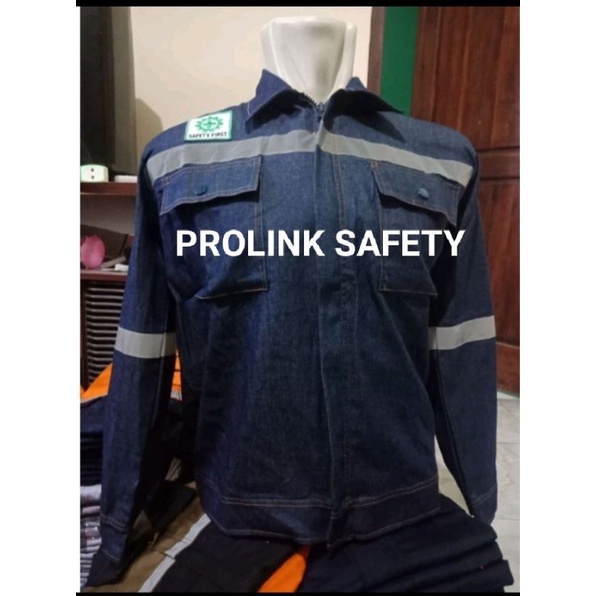 SERAGAM SAFETY BAHAN KAIN LEVIS RESLETING BERLOGO K3 BENDERA