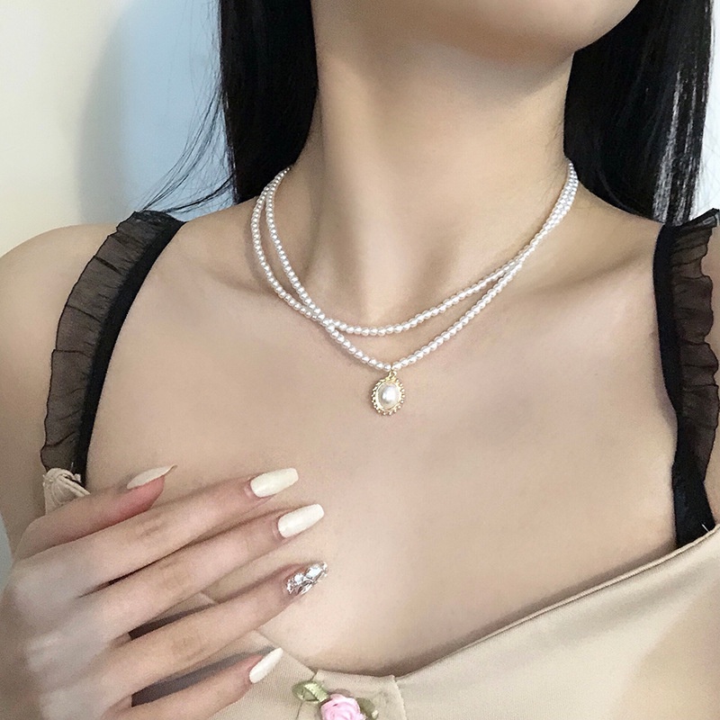 Kalung Choker Mutiara Ganda Gaya Retro Untuk Wanita