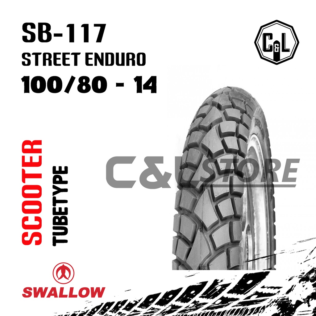 BAN LUAR MOTOR SWALLOW 100/80-14 RING 14 SB-117 STREET ENDURO TUBETYPE