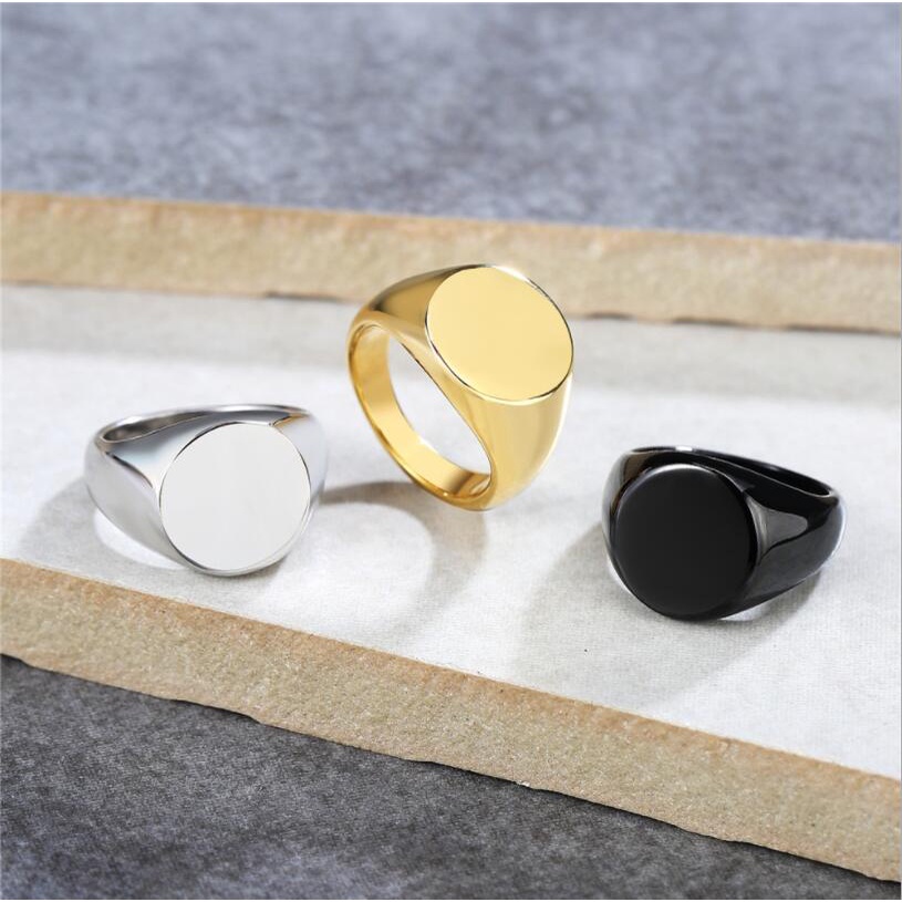 Cincin Bahan Stainless Steel Warna Silver / Gold / Hitam Gaya Simple / Punk Untuk Pria