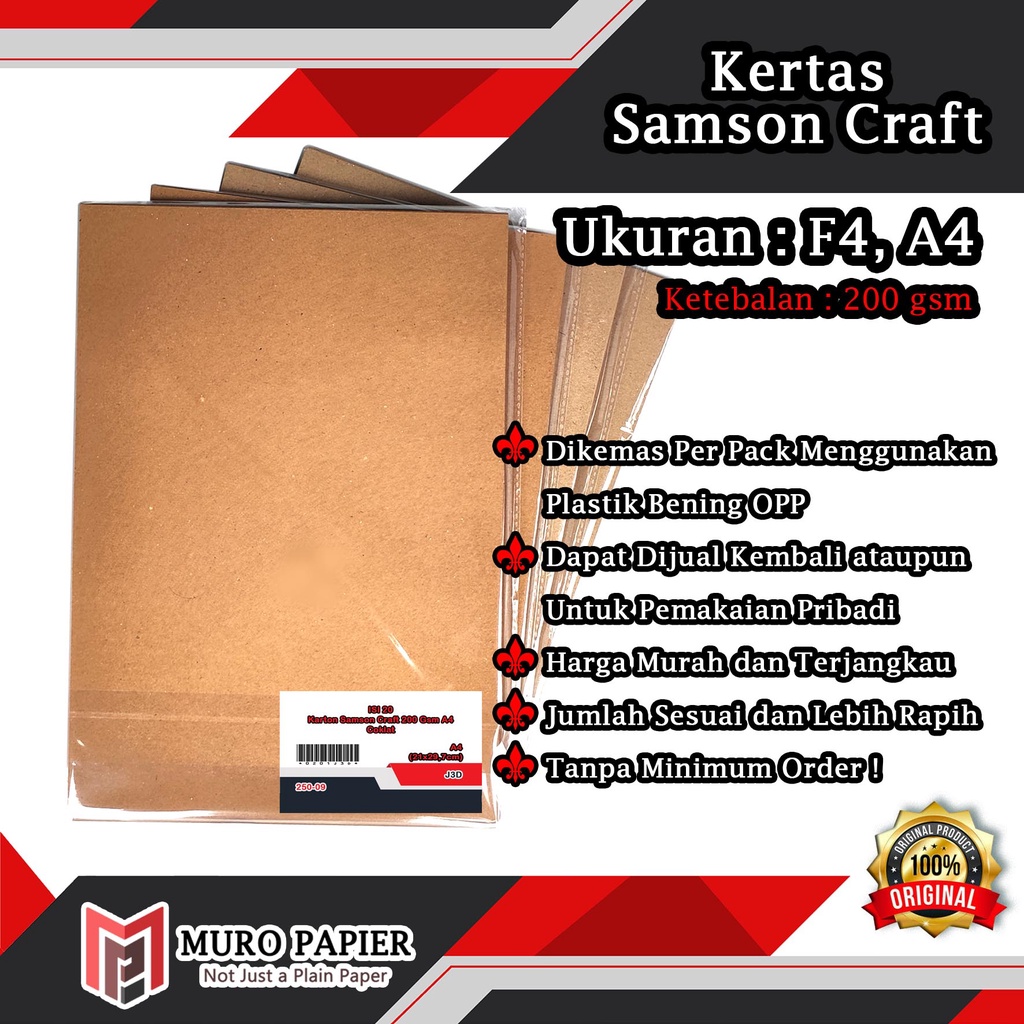 

( PER PAK - ISI 20 ) Karton Samson Craft 200 Gsm F4 A4 - by Muro Papier