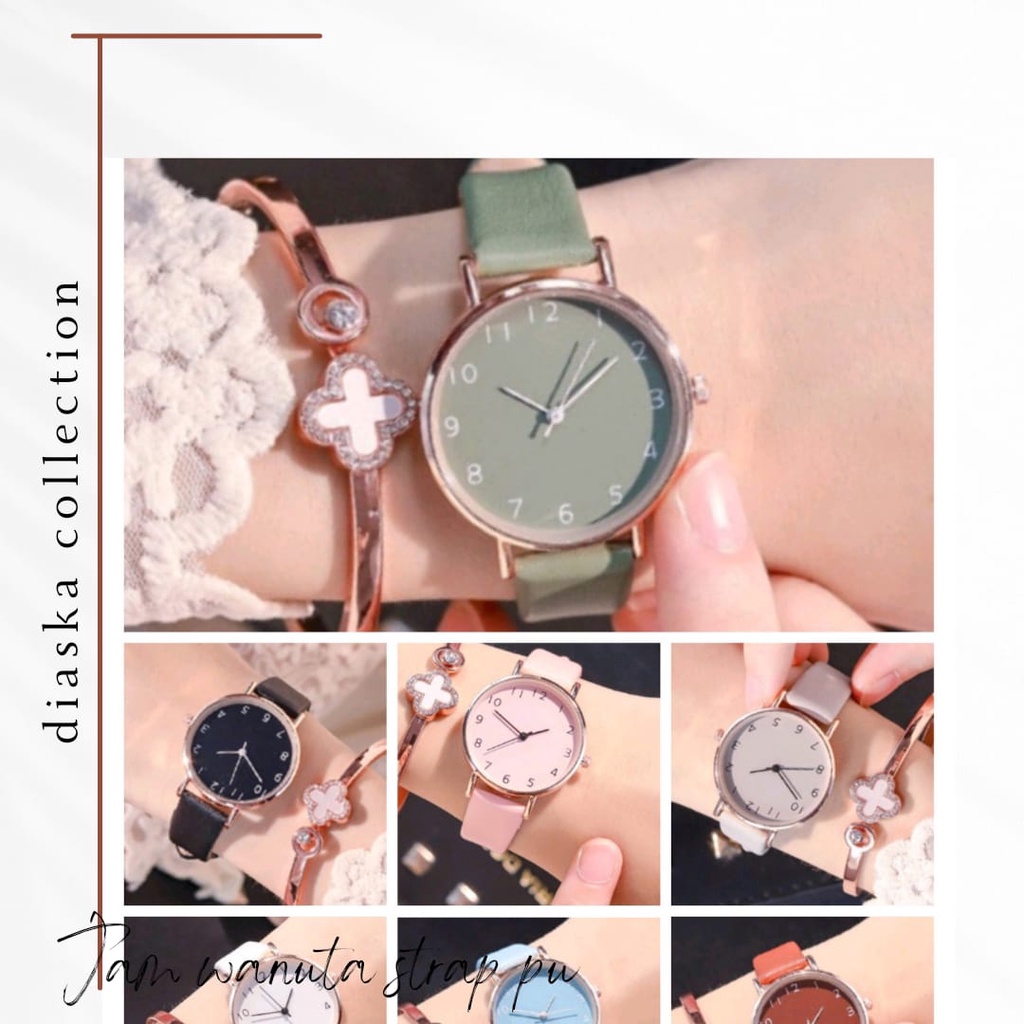 Jam Tangan Gaya Korea Strap PU Leather Polos (002PU)