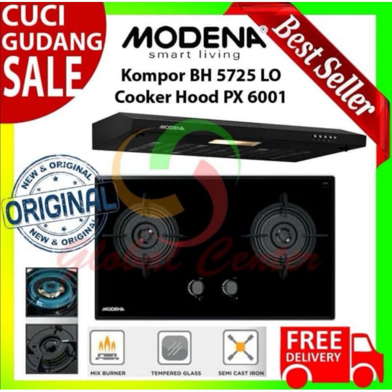 Paket Kompor Tanam Modena BH 5725 LO dan Cooker Hood PX 6001