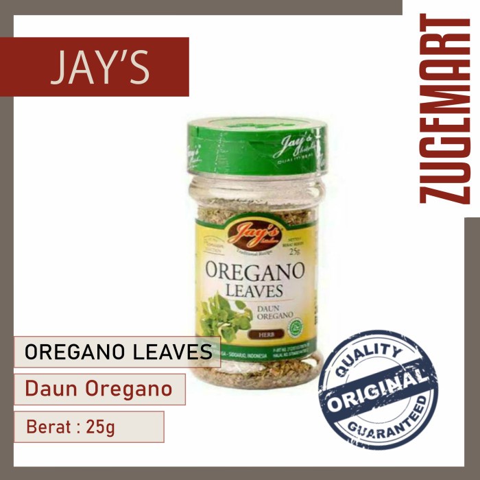 

Jay's Oregano Leaves / Daun Oregano Kering / Jay Oregano - 25Gram