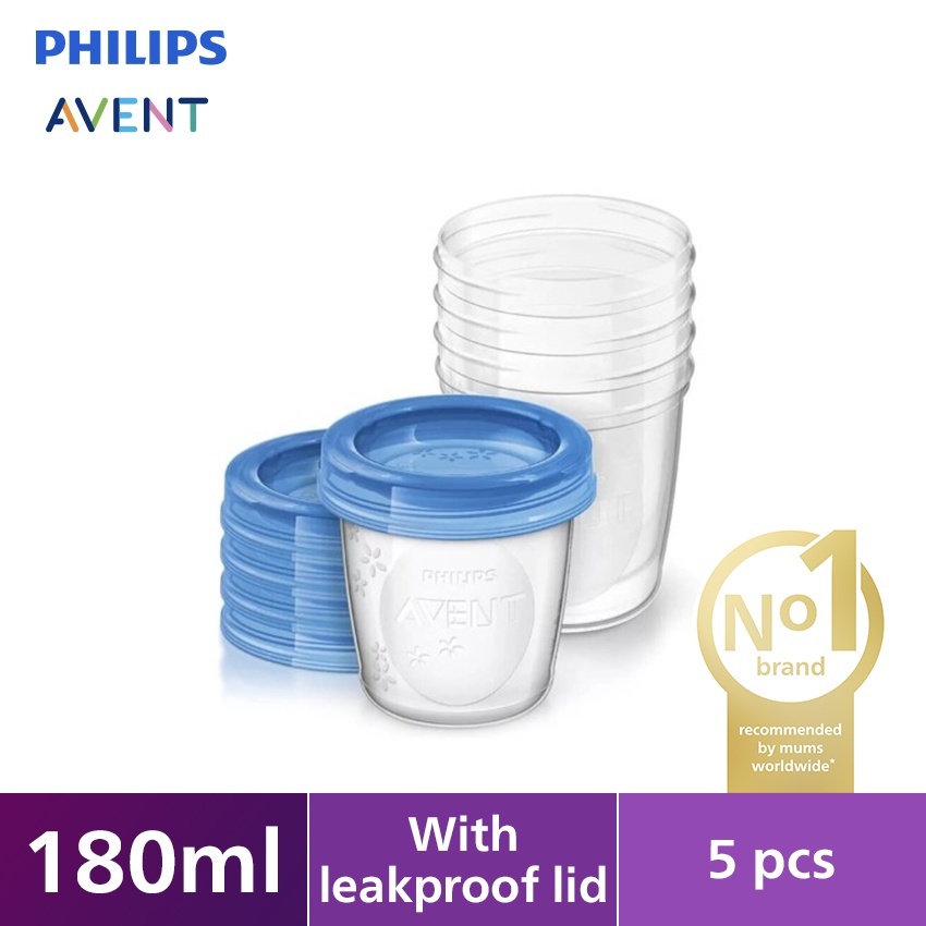 PMS126 PHILIPS AVENT BREASTMILK STORAGE CUP 180ML ISI 5PCS  SCF619/05
