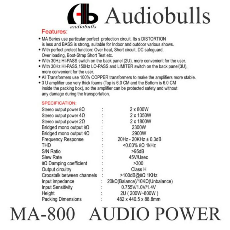 Power AB Audiobulls MA-800 Power AB Audiobulls Premium Original