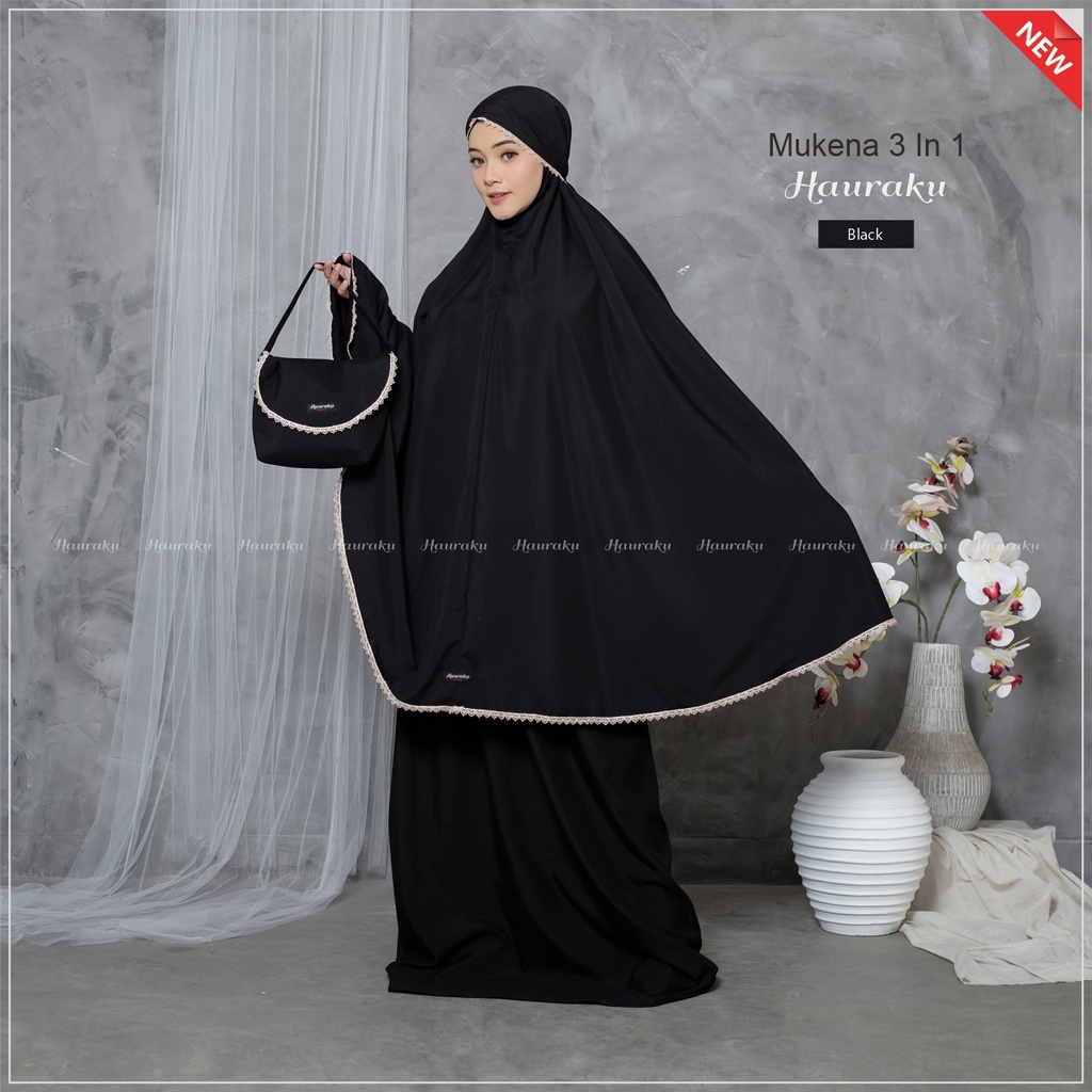 Mukena Dewasa 3 In 1 Traveling Katun Premium-Black