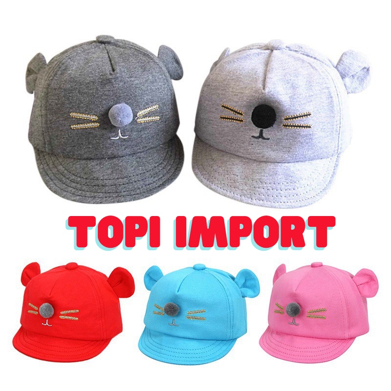 Topi Bayi IMPORT Karakter Kucing Laki Laki Perempuan Usia New Born 0 - 3 Tahun - Topi Anak IMPORT Telinga Kucing - Topi Bayi IMPORT - Topi Anak Kucing Kaos Nyaman SALE