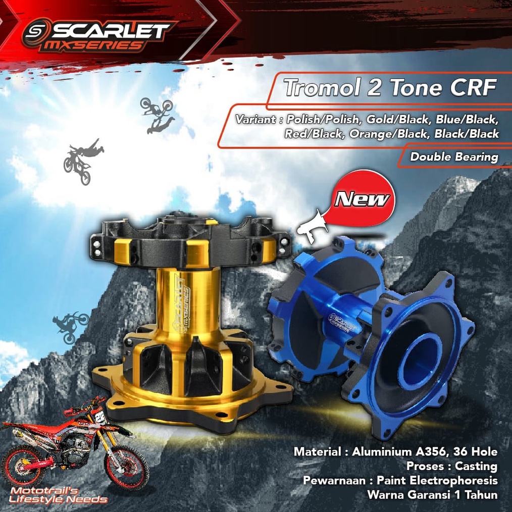 TROMOL DEPAN BELAKANG + RUJI CRF 150 L HOLE 36 DOUBLE BEARING SCARLET RACING