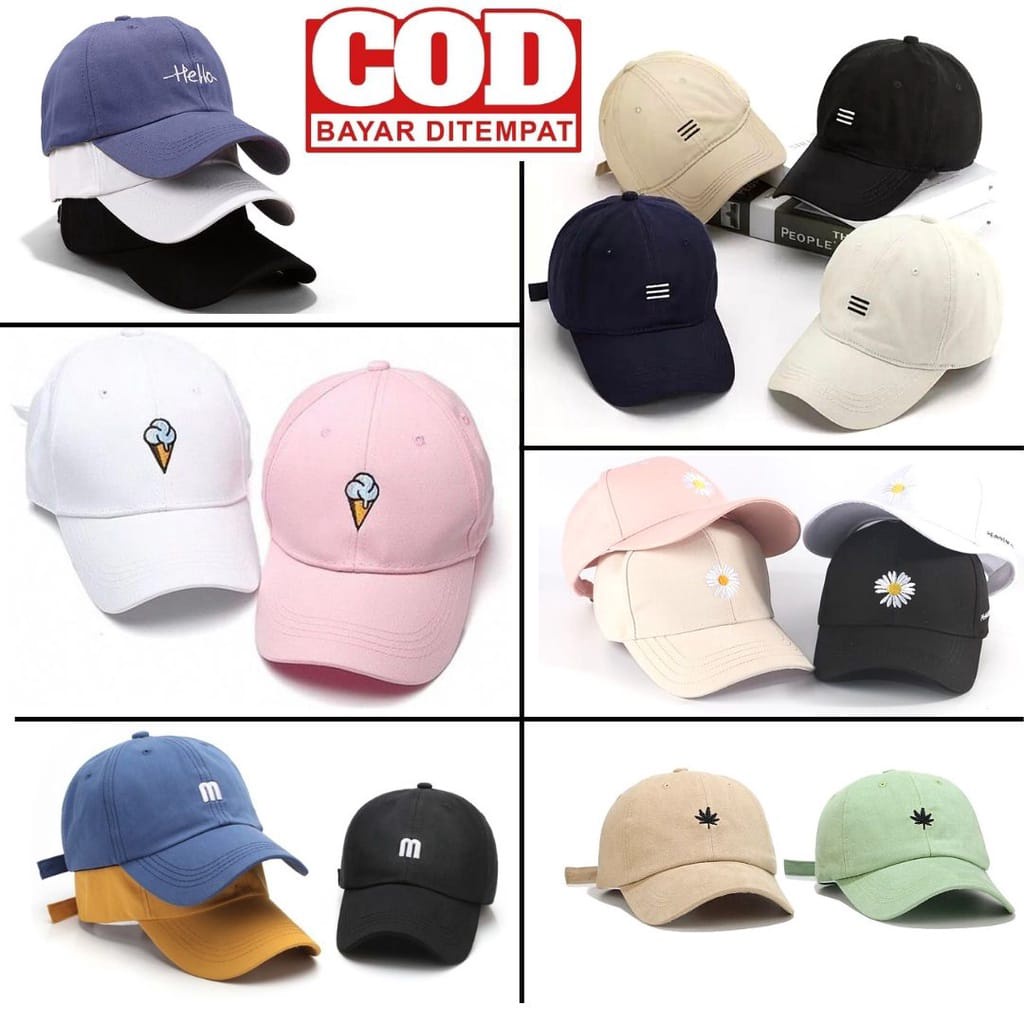 Topi Baseball DAUN KECIL / ESKRIM / GARIS TIGA / BIRDIR M / BUNGA / HELLO murah dewasa pria wanita