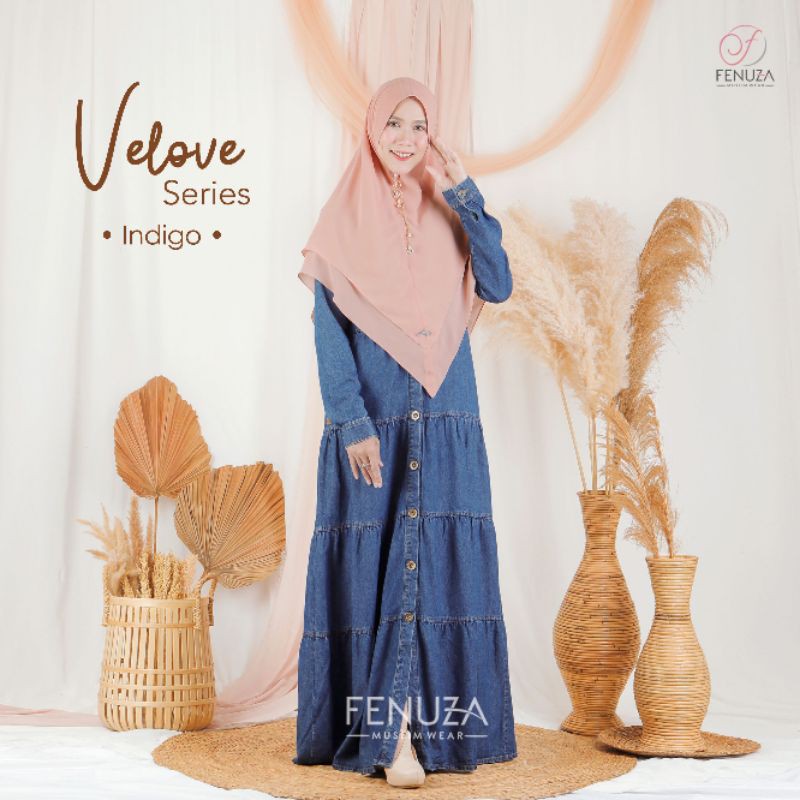 Gamis Fenuza Velove denim indigo series