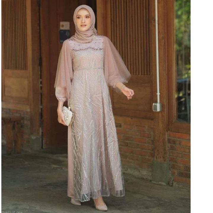 (READY) TERMURAH LUNA DRESS BROKAT KOMBINASI / FASHION MUSLIM WANITA / GAMIS BROKAT TERBARU
