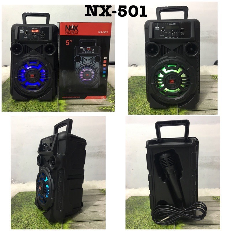 NX 501 speaker bluetooth portabel karaoke free mic big bass speaker