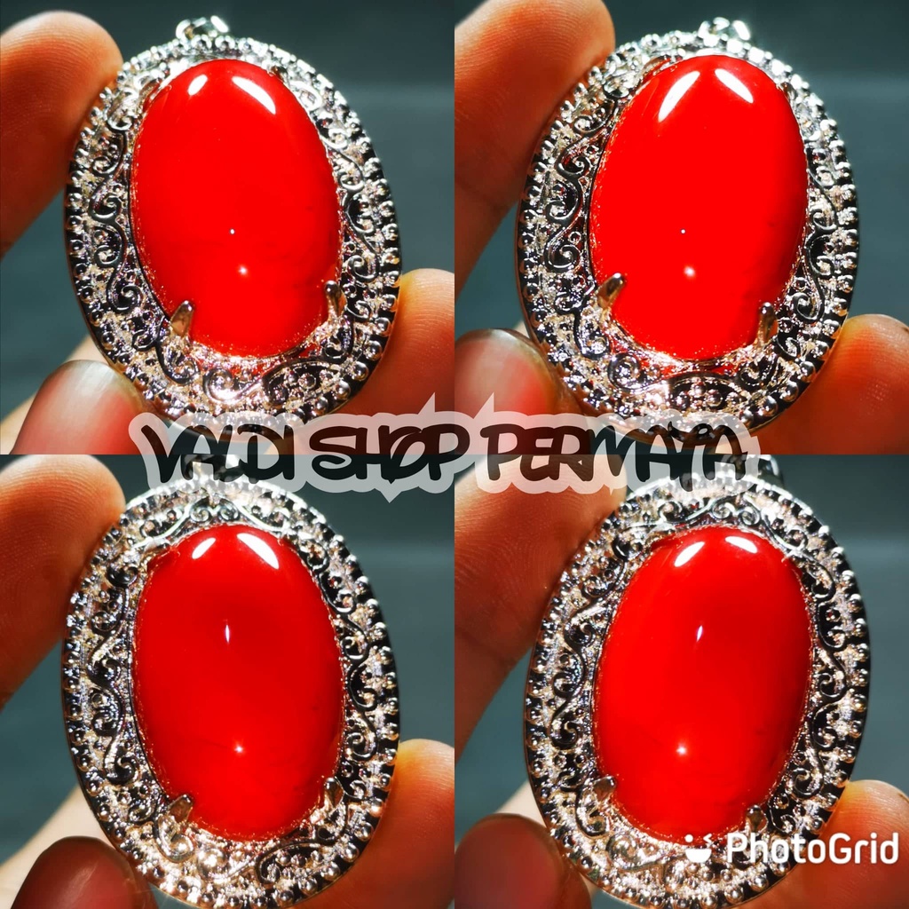 Liontin Batu Akik Pria Red Marjan Coral Big Size Titanium