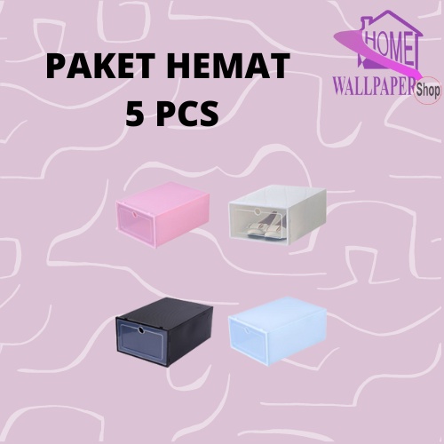 Paket Hemat Box Sepatu 5 Pcs Box Sepatu Transparan Tebal HWS