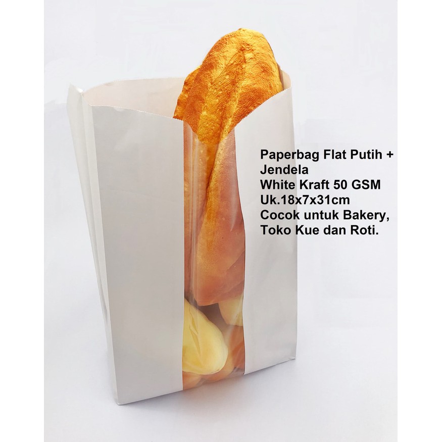 

PaperBag Flat Kantong Kertas Putih 18x7x30 XL+ Jendela bakery kue roti Kertas A3 Kertas Bungkus Roti