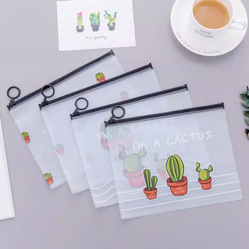 

pouch masker make up alat tulis kaktus transparan zipper lucu tempat pensil serbaguna multifungsi