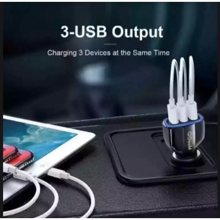 Charger Mobil Fast Charging 3 Port Car Charger Charger Motor Quick Charger Qualcomm 3.0 Casan Mobil