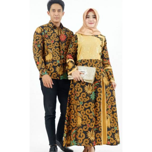 Sarimbit Couple Seragam Batik Jumbo Dress Gamis Latifa Brokat Seri 1