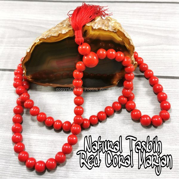 Tabsih Natural Alam Batu Marjan Red Coral 99 Butir Asli Dijamin