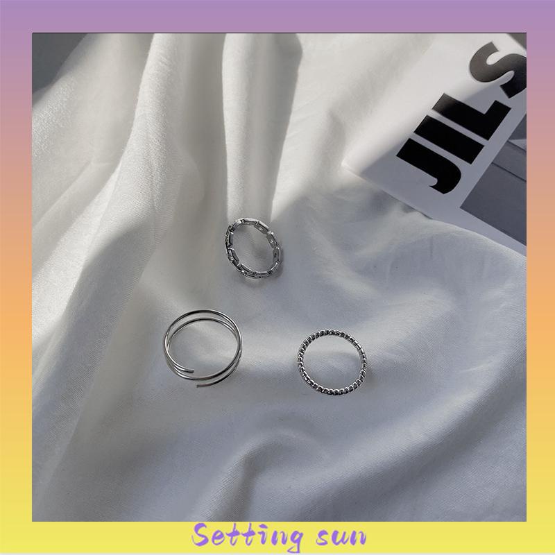 3Pcs Cincin Silver Korea Gaya Aesthetic Ring Pria Keren Untuk Wanita Aksesori Fashion TN