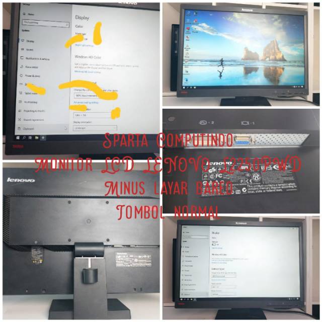 Monitor LCD LENOVO L2250PWD Minus layar bared Tombol normal siap pakai