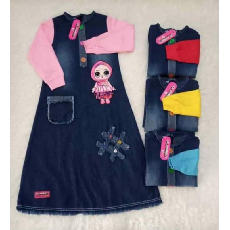 Cr project39 Gamis  jeans led anak 1 sampai 10 tahun  