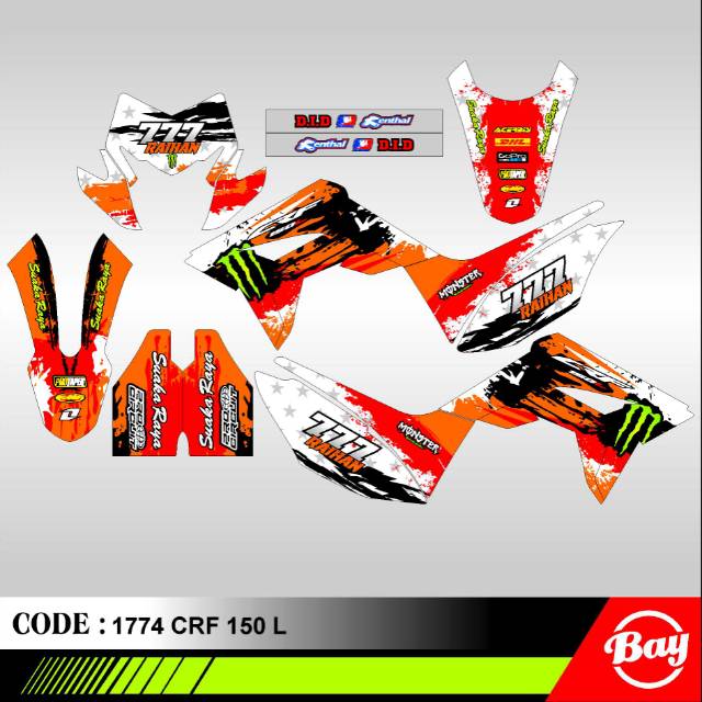 Decal Sticker Honda CRF 150 L Desain Motif Abstrack Motif Skull bebas Motif Monster