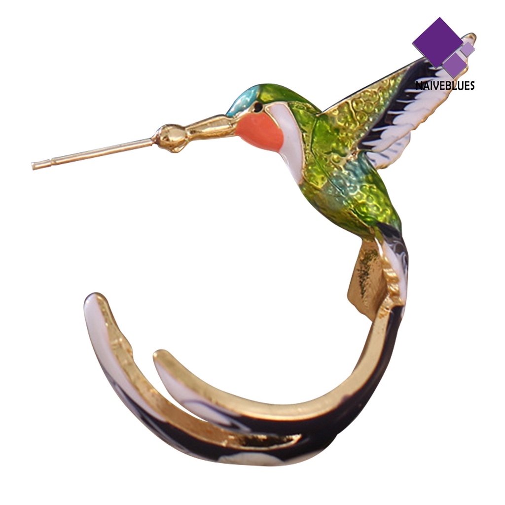 Anting Tindik Enamel Bentuk Burung Kolibri Terbang Untuk Wanita