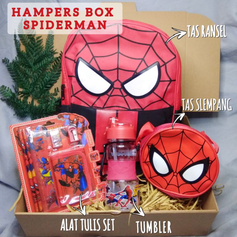 HAMPERS BOX ANAK SPIDERMAN / KADO ULANG TAHUN ANAK COWOK SPIDERMAN / TAS SEKOLAH ANAK PAUD TK SD