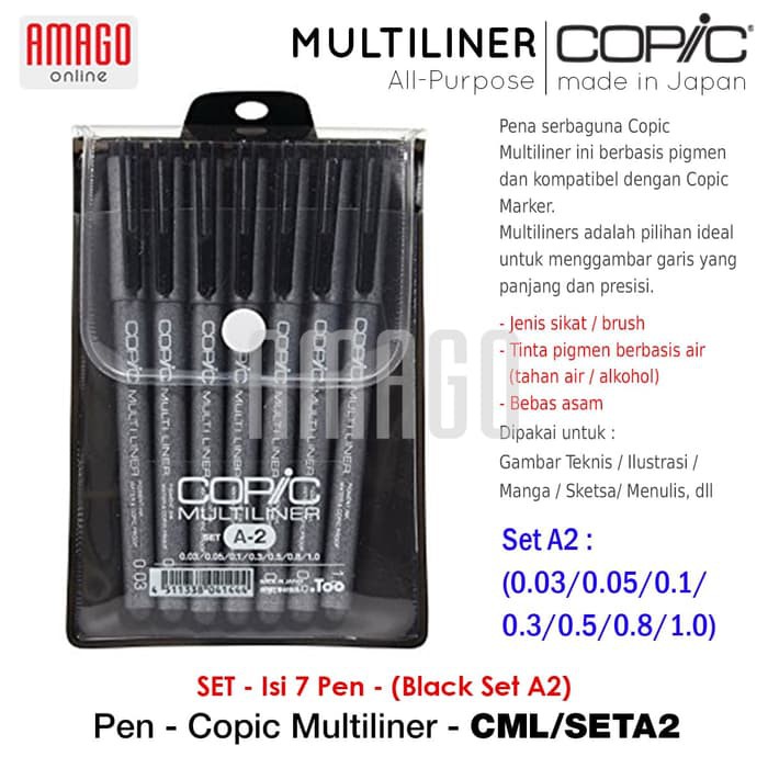 COPIC MULTILINER BLACK SET A2 (7 PCS PEN) - CML/SETA2