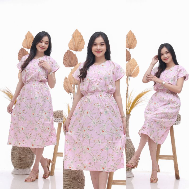 DASTER MANOHARA LD 115 CM KANCING 3 KARAKTER BAJU TIDUR HALUS TEBEL BUSUI BUMIL MODEL KEKINIAN-MANO KAMBOJA PINK