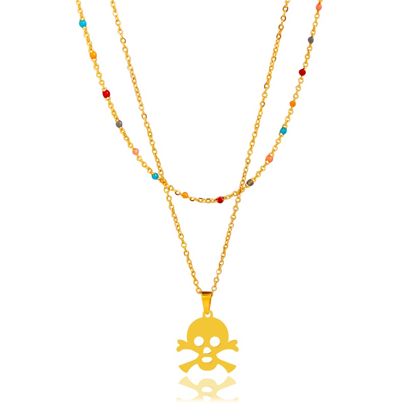 Double-layer stainless steel tengkorak kalung populer Net merah ins sederhana cahaya mewah baja tita