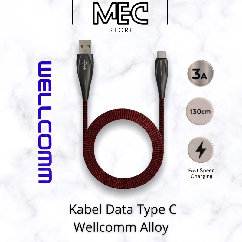 Kabel Data Usb Type C Fast Charging Wellcomm Alloy C 3A