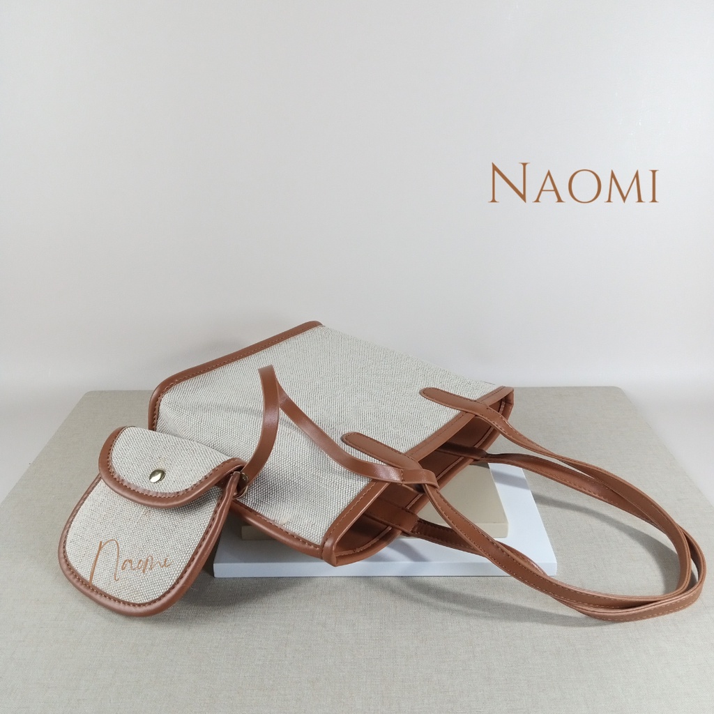 NAOMI - Bianca Shoulder Bag Import 2in1 - Canvas Tote Bag - Tas Bahu Wanita - Fashion Bag  - Tas Wanita - Tas Naomi - Naomi Bag