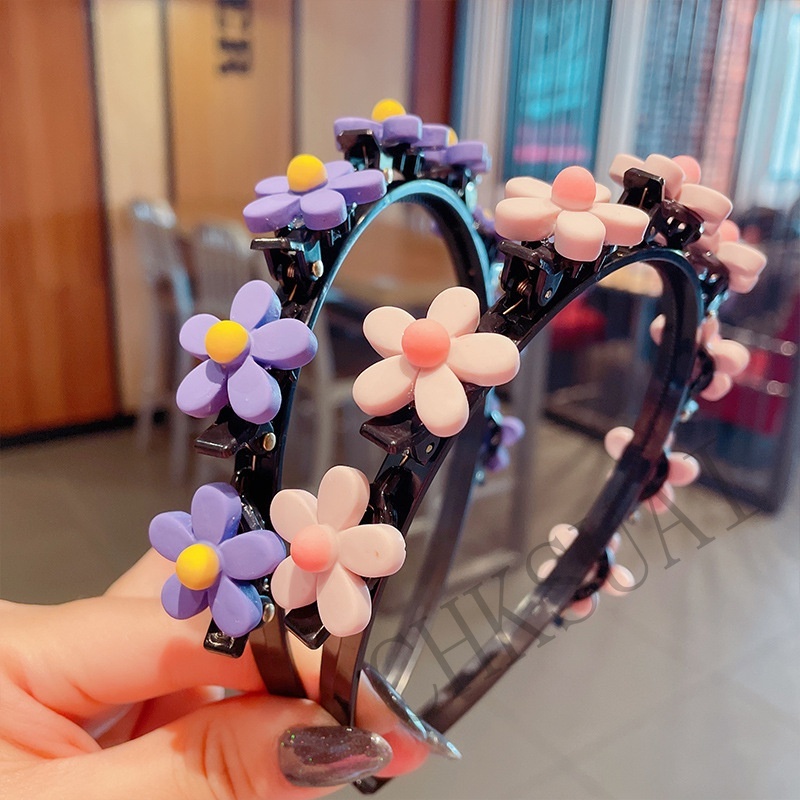 Ins Korean Kids Flower Headband Bangs Braided Hair Band Clip