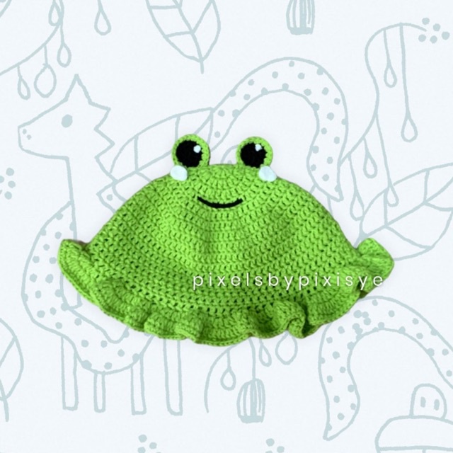 Froggy Bucket Hat - rajut/crochet - bayi/anak/dewasa - topi kodok