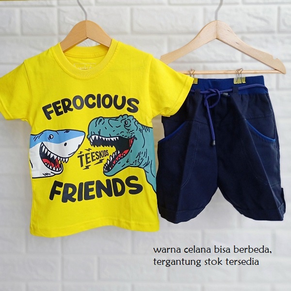 SETELAN KAOS ANAK COWOK DINO LC CELANA PENDEK 1 TAHUN - 9 TAHUN BAJU ANAK LAKI LAKI SETELAN-1