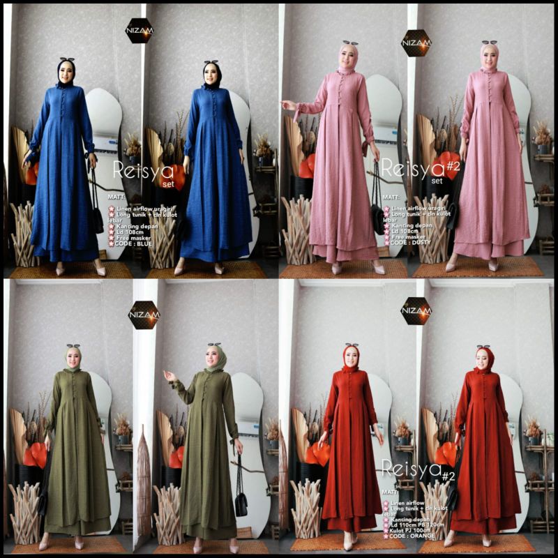 SETELAN TUNIK PANJANG + KULOT LINEN AIRFLOW REISYA SET BY NIZAM