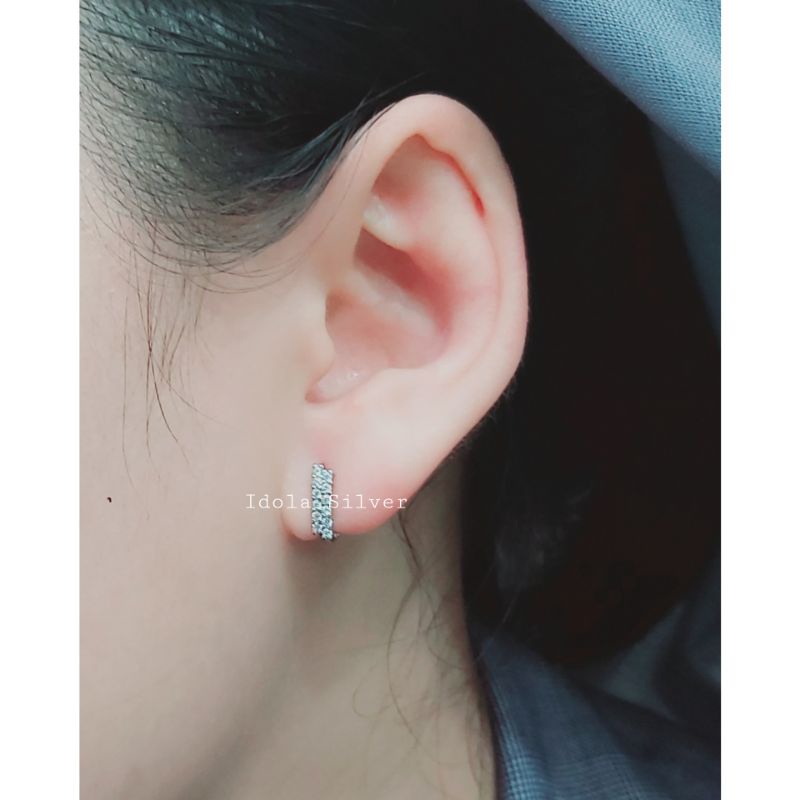 ANTING PERAK ASLI SILVER 925 LAPIS EMAS MODEL JEPIT PERMATA 2 BARIS MIRING - PERHIASAN PERAK WANITA