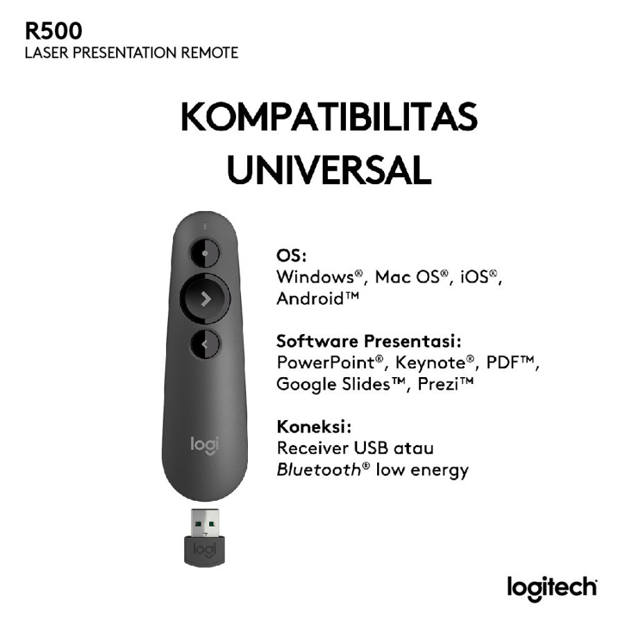 Logitech R500s / R-500s Remote Presenter Wireless Laser Merah