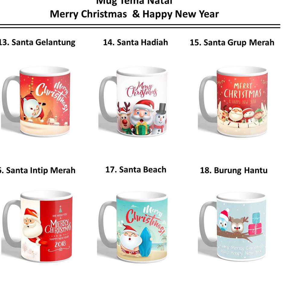 

0J8 Mug Gelas Sablon Tema Natal Tahun Baru Souvenir Hadiah Hampers Parcel Kado Gift 3→♀ (Terbaru)