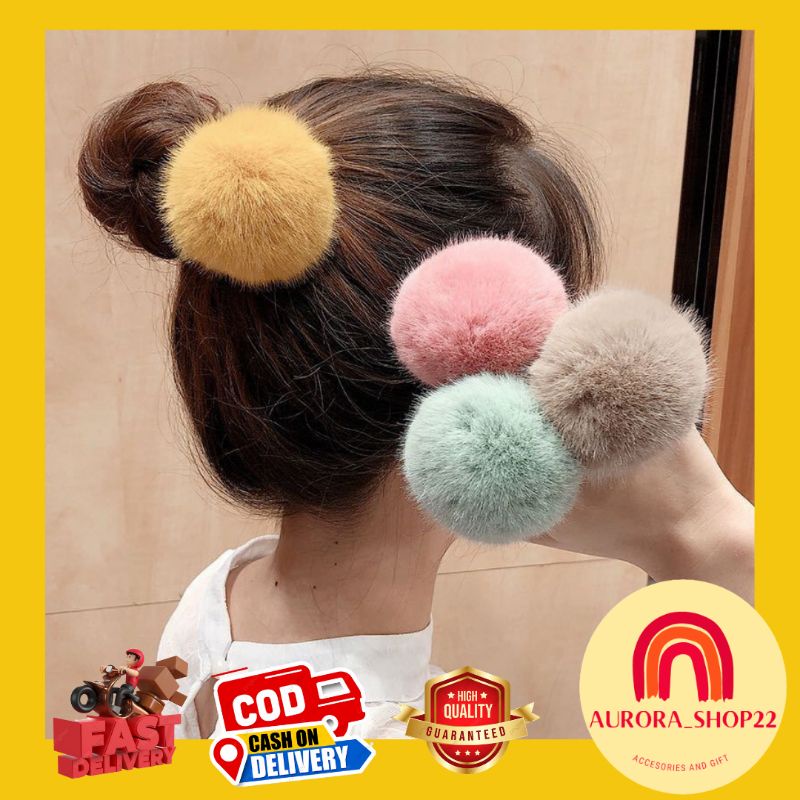 [COD] Ikat Rambut Bulu Pom Pom Karet Rambut Bulu Lucu Cute Import Ikat Rambut Wanita Ikat Rambut Bulu Bola