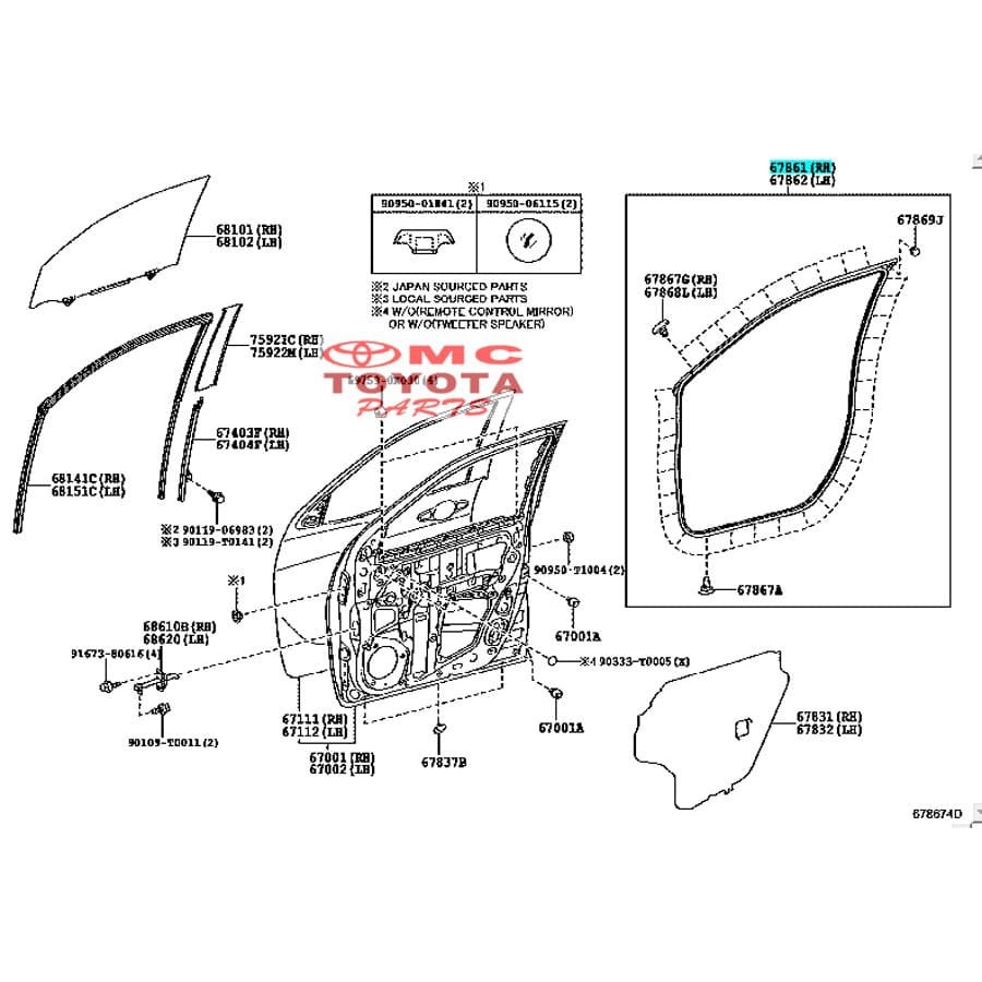 Karet Pintu Depan KIri New Fortuner Hilux 67862-0K121