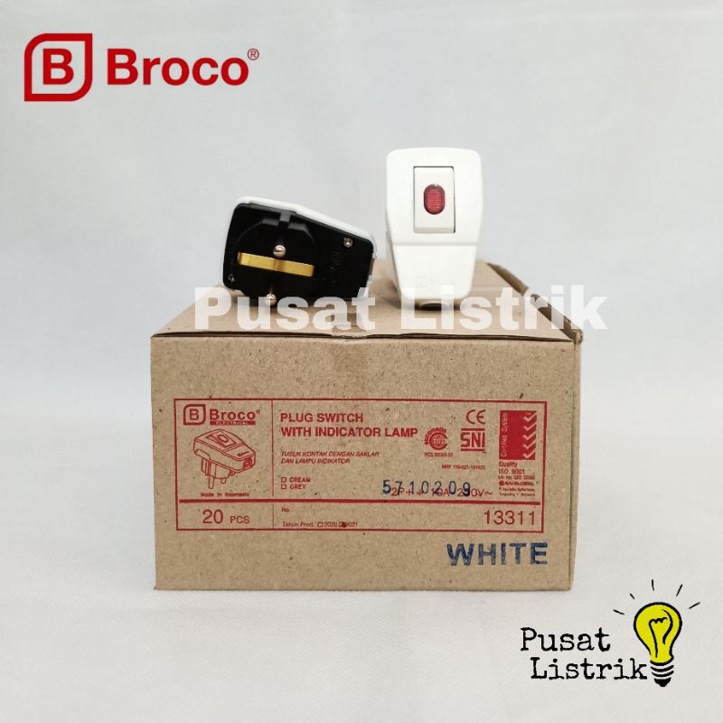 Steker Arde + Switch On Off Broco Kepala Colokan Bulat Putih On/Off Broco 13311